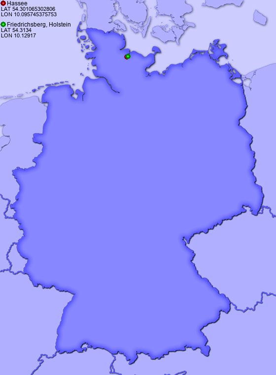 Distance from Hassee to Friedrichsberg, Holstein