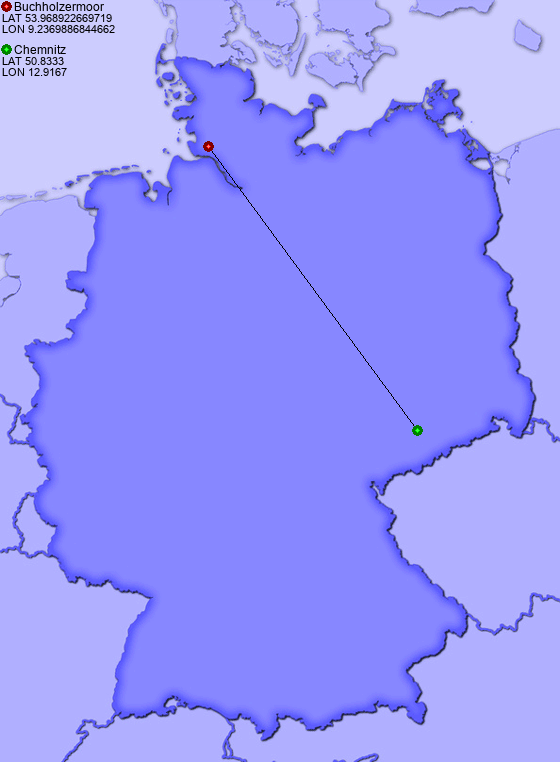 Distance from Buchholzermoor to Chemnitz