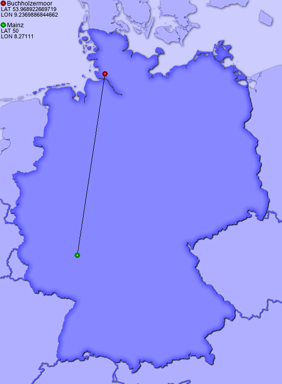 Distance from Buchholzermoor to Mainz