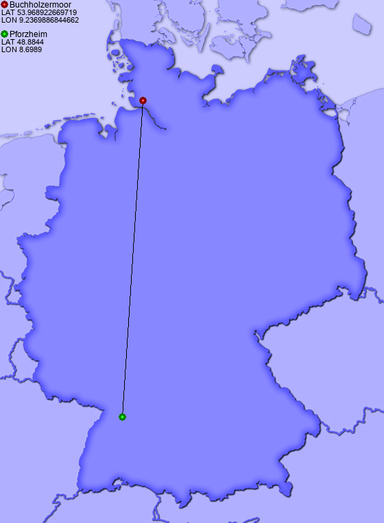 Distance from Buchholzermoor to Pforzheim