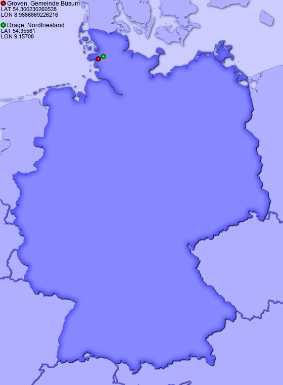 Distance from Groven, Gemeinde Büsum to Drage, Nordfriesland