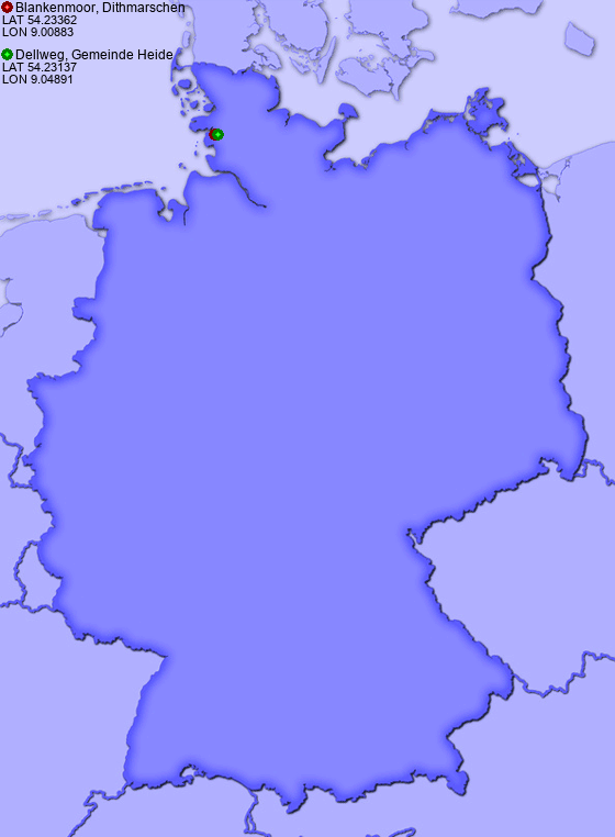 Distance from Blankenmoor, Dithmarschen to Dellweg, Gemeinde Heide