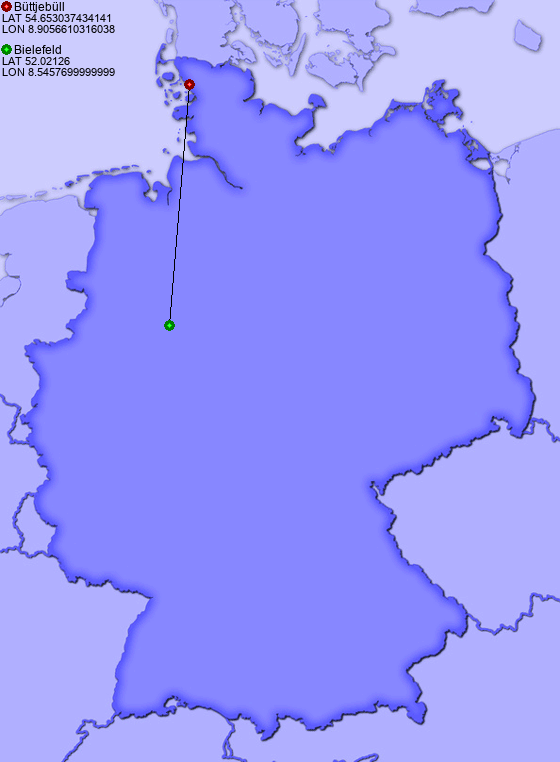 Distance from Büttjebüll to Bielefeld