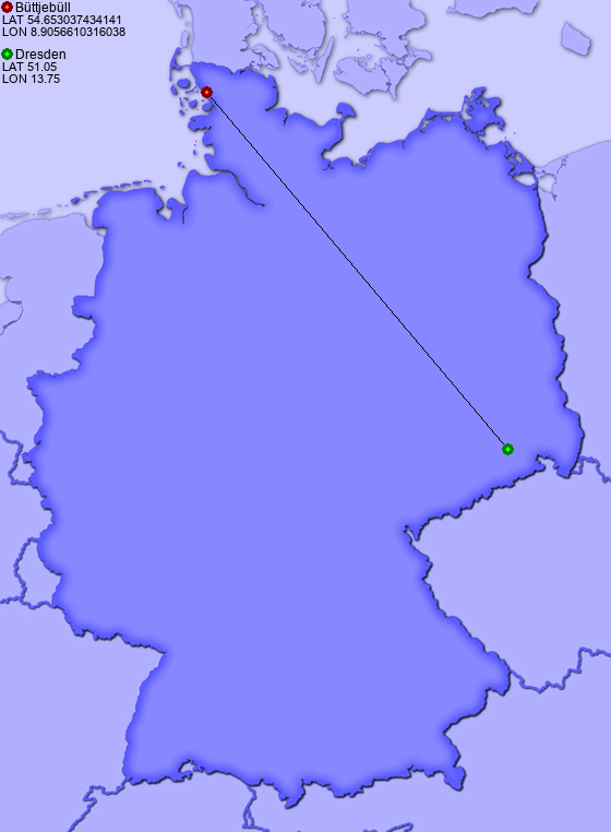 Distance from Büttjebüll to Dresden