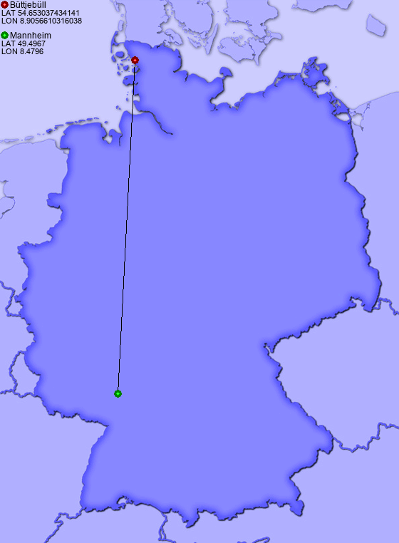 Distance from Büttjebüll to Mannheim