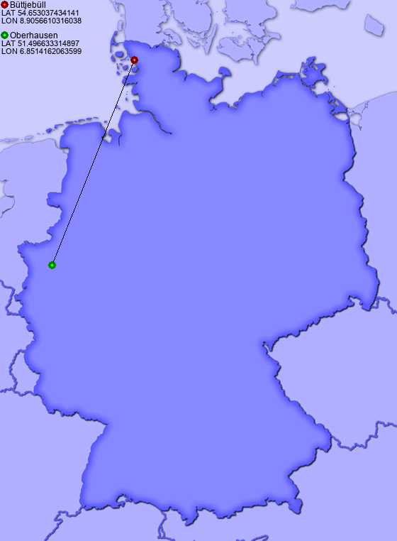 Distance from Büttjebüll to Oberhausen