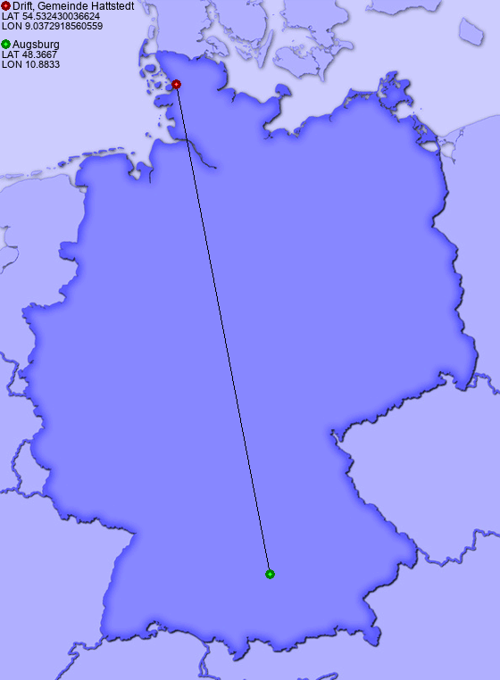 Distance from Drift, Gemeinde Hattstedt to Augsburg