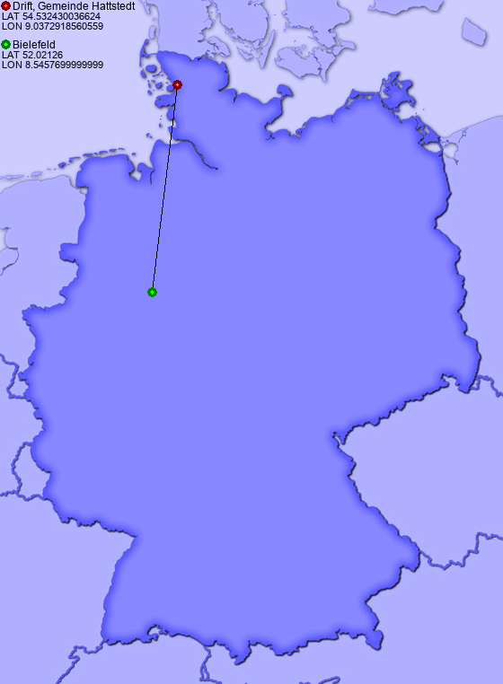 Distance from Drift, Gemeinde Hattstedt to Bielefeld