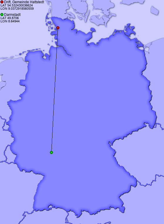 Distance from Drift, Gemeinde Hattstedt to Darmstadt