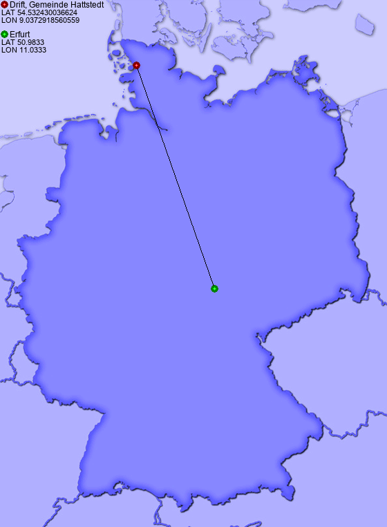 Distance from Drift, Gemeinde Hattstedt to Erfurt