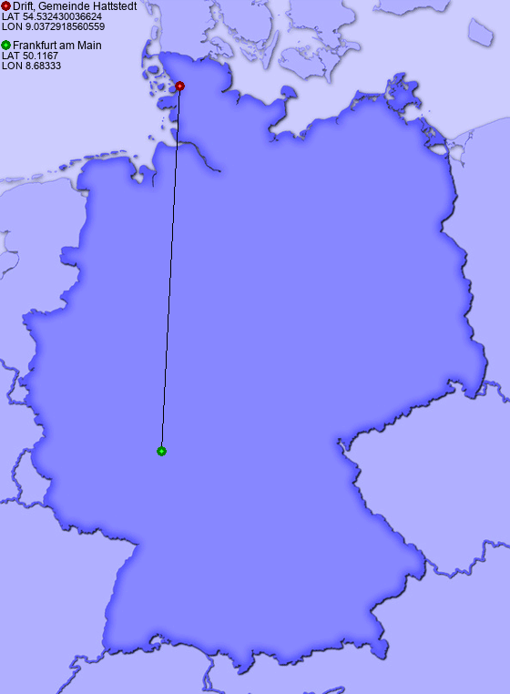 Distance from Drift, Gemeinde Hattstedt to Frankfurt am Main