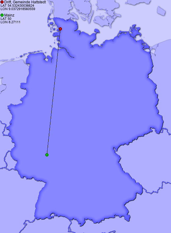 Distance from Drift, Gemeinde Hattstedt to Mainz