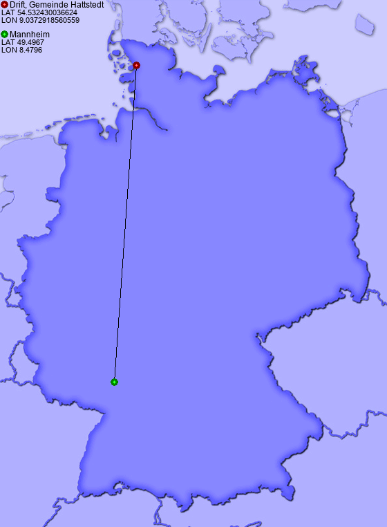Distance from Drift, Gemeinde Hattstedt to Mannheim