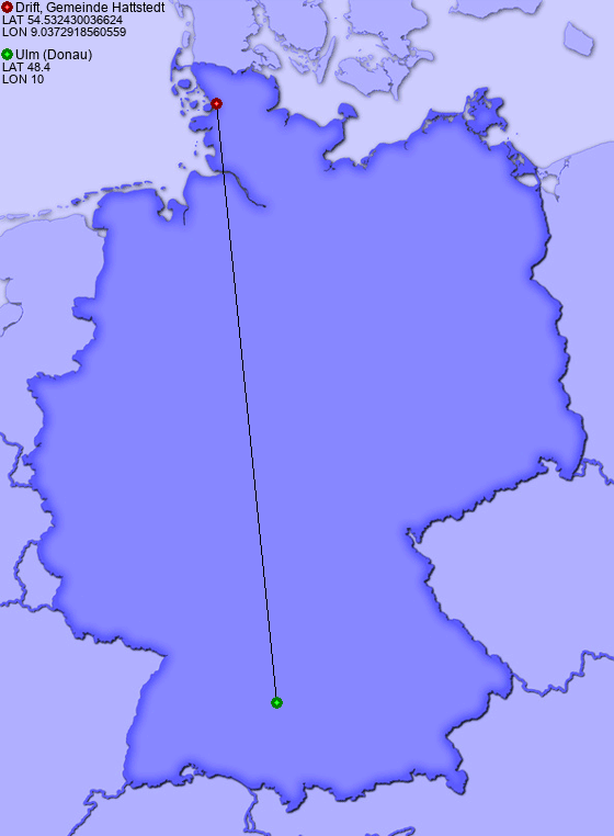 Distance from Drift, Gemeinde Hattstedt to Ulm (Donau)