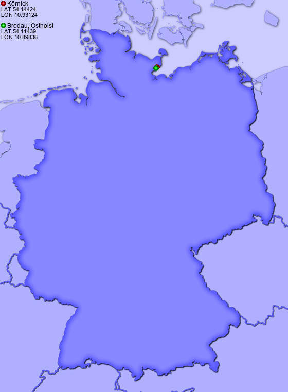 Distance from Körnick to Brodau, Ostholst