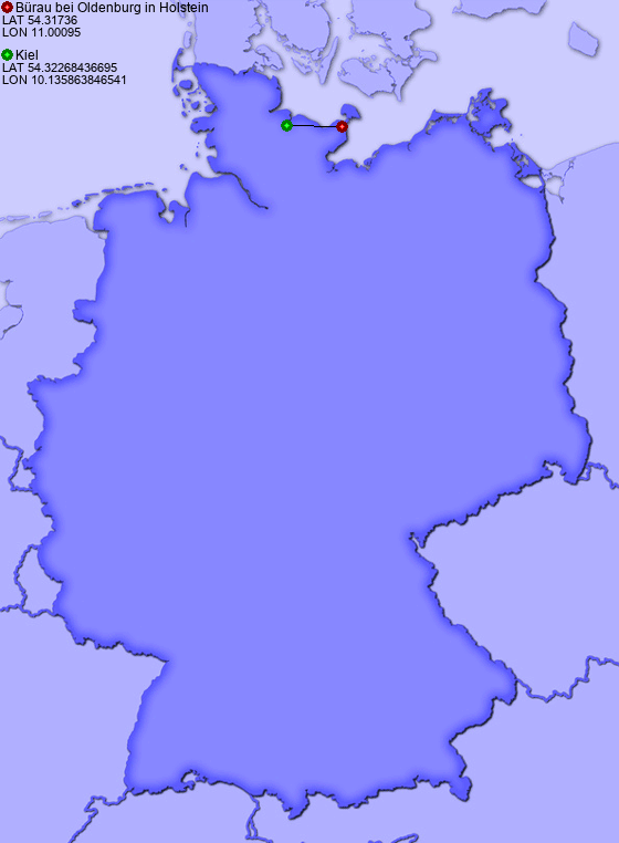 Distance from Bürau bei Oldenburg in Holstein to Kiel