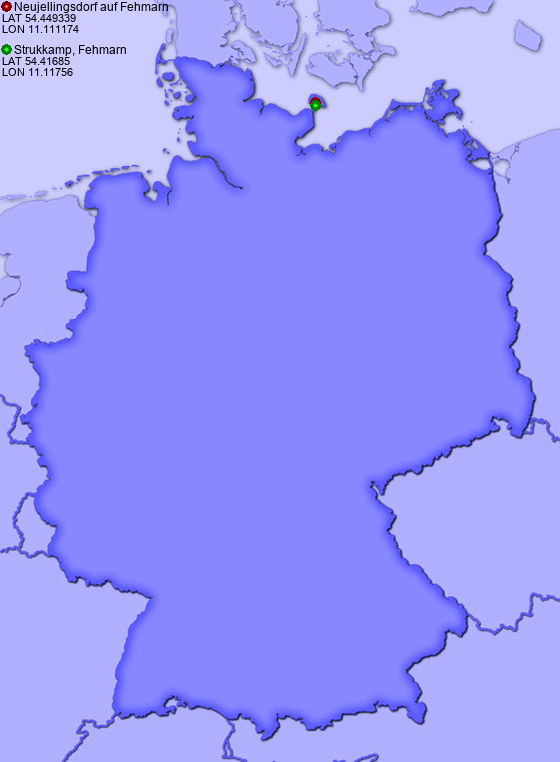 Distance from Neujellingsdorf auf Fehmarn to Strukkamp, Fehmarn