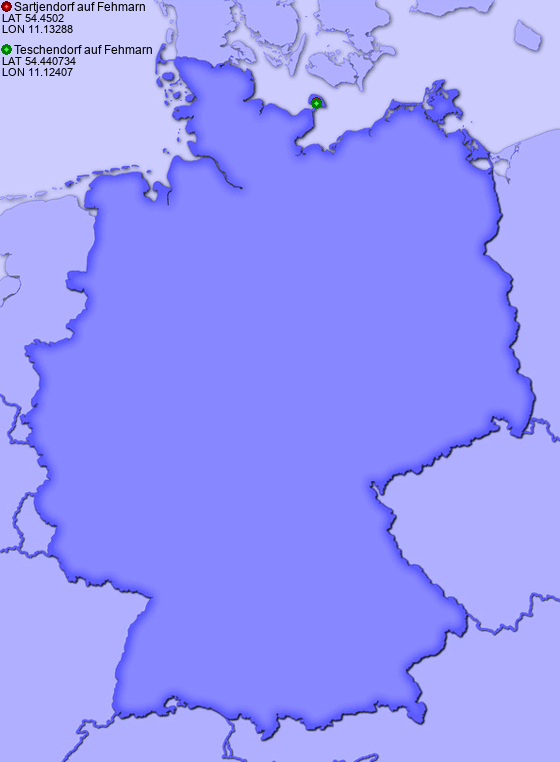Distance from Sartjendorf auf Fehmarn to Teschendorf auf Fehmarn