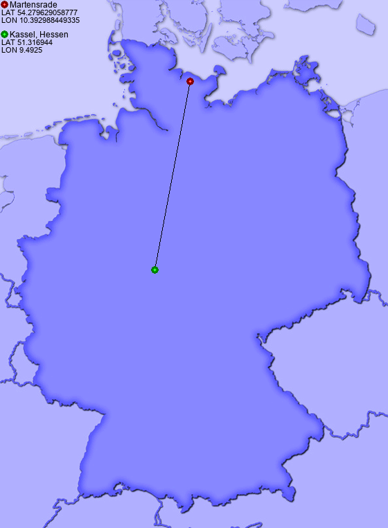 Distance from Martensrade to Kassel, Hessen