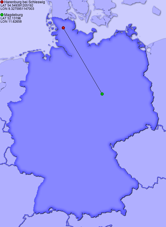 Distance from Harenburg bei Schleswig to Magdeburg