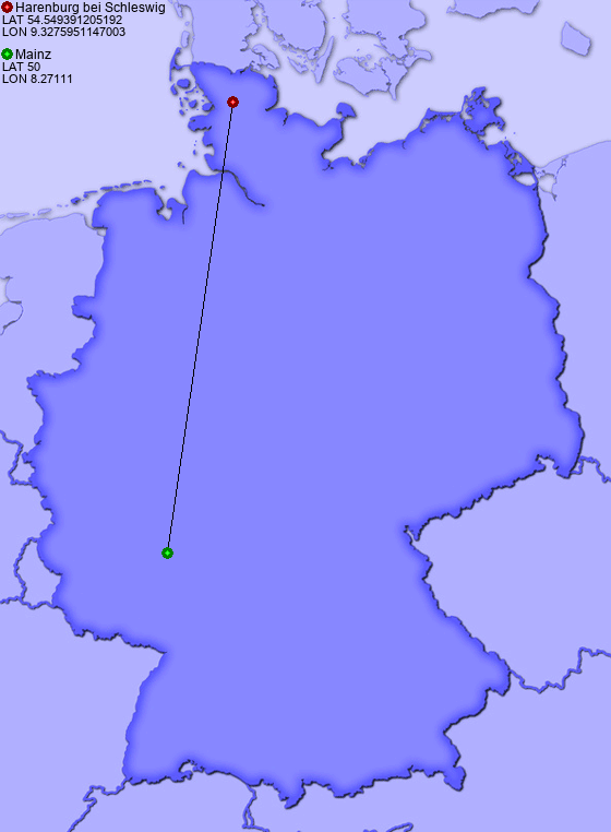 Distance from Harenburg bei Schleswig to Mainz
