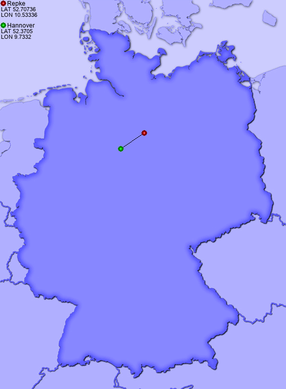 Distance from Repke to Hannover
