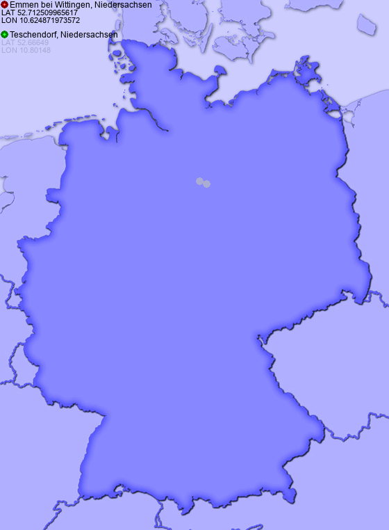 Distance from Emmen bei Wittingen, Niedersachsen to Teschendorf, Niedersachsen