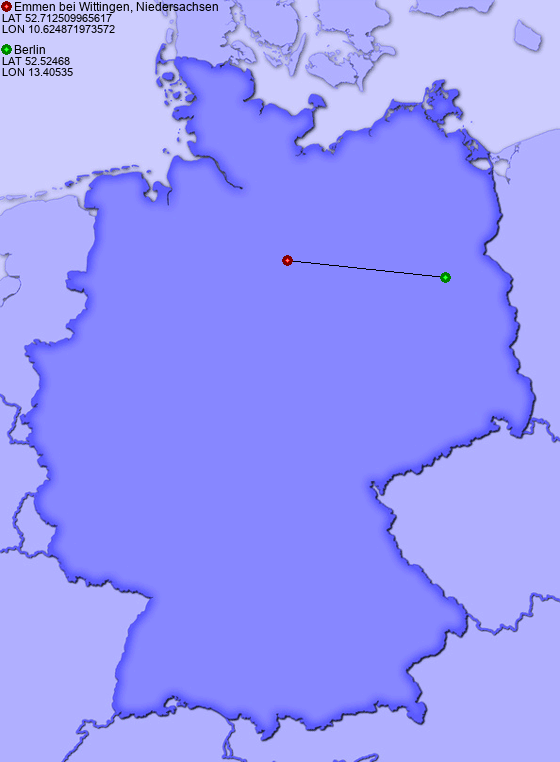 Distance from Emmen bei Wittingen, Niedersachsen to Berlin