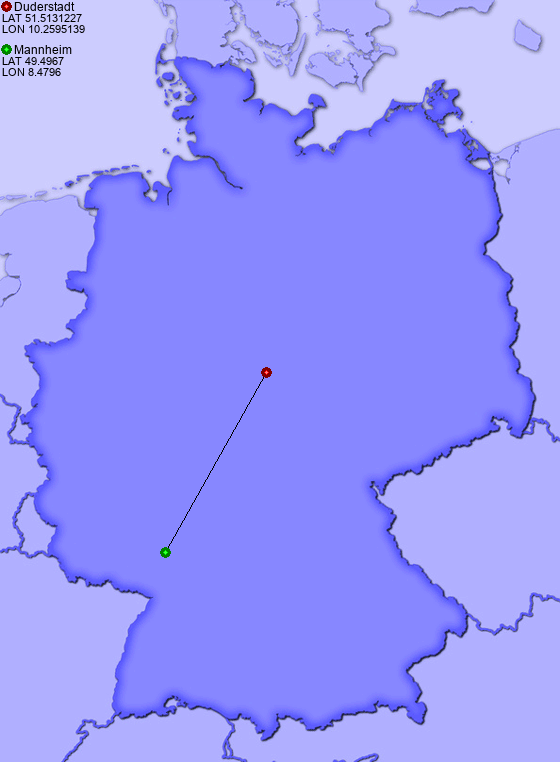 Distance from Duderstadt to Mannheim