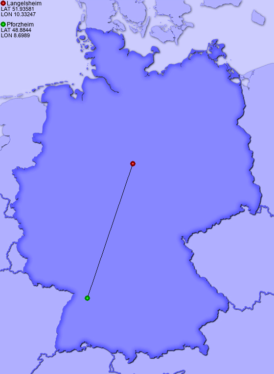 Distance from Langelsheim to Pforzheim