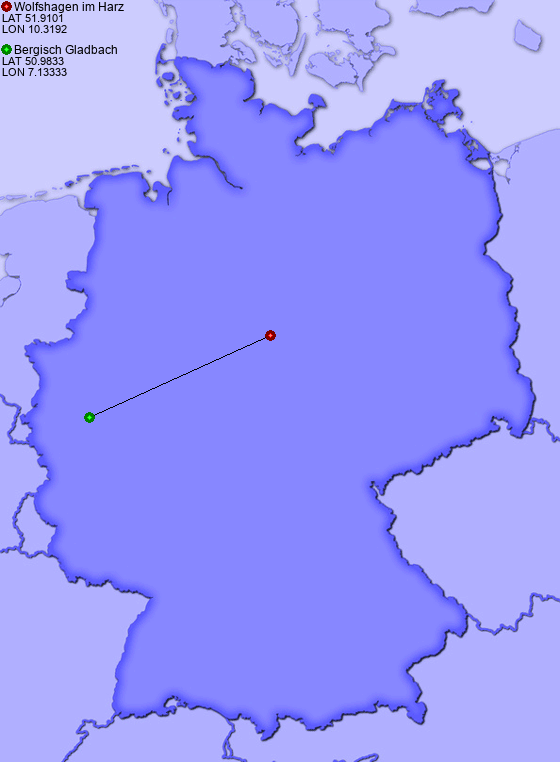 Distance from Wolfshagen im Harz to Bergisch Gladbach