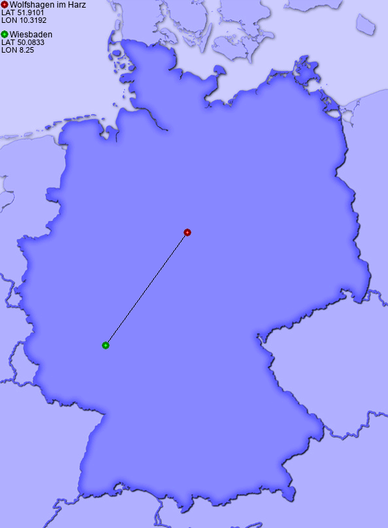 Distance from Wolfshagen im Harz to Wiesbaden