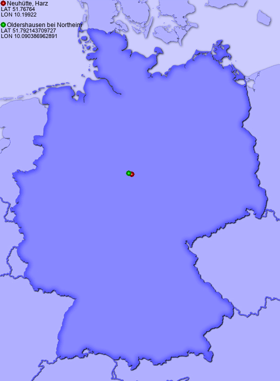 Distance from Neuhütte, Harz to Oldershausen bei Northeim