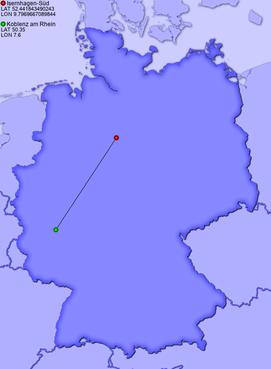 Distance from Isernhagen-Süd to Koblenz am Rhein