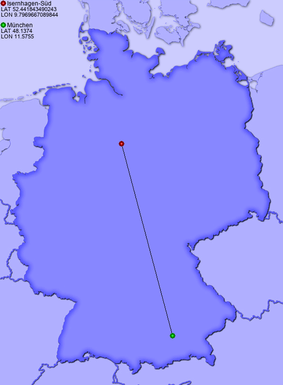 Distance from Isernhagen-Süd to München