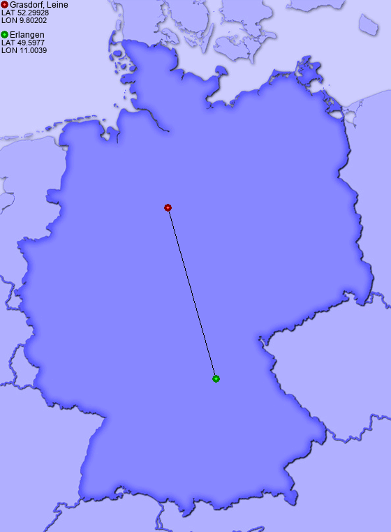 Distance from Grasdorf, Leine to Erlangen