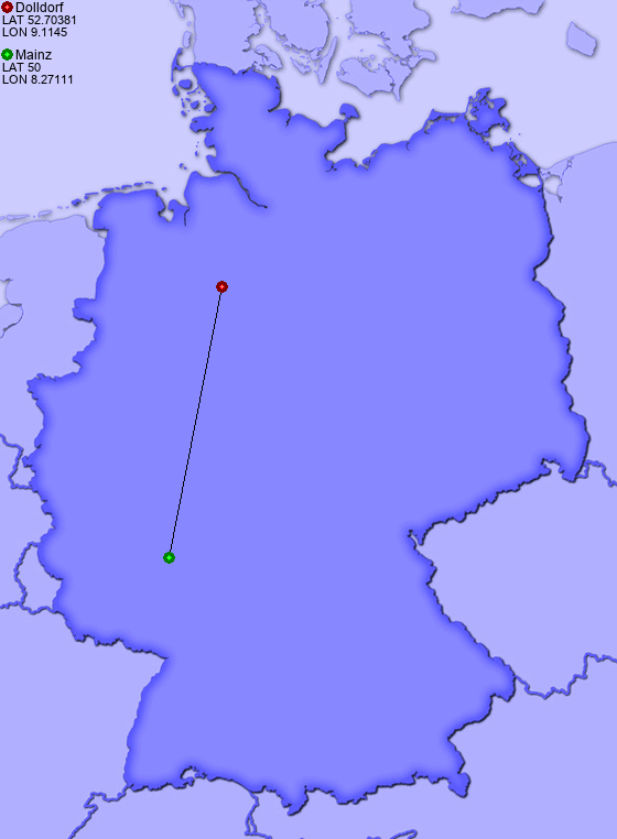 Distance from Dolldorf to Mainz