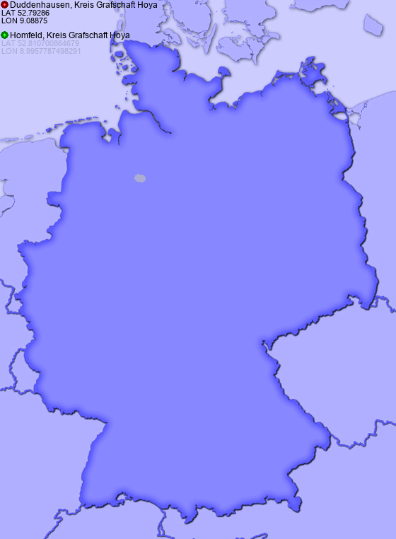 Distance from Duddenhausen, Kreis Grafschaft Hoya to Homfeld, Kreis Grafschaft Hoya