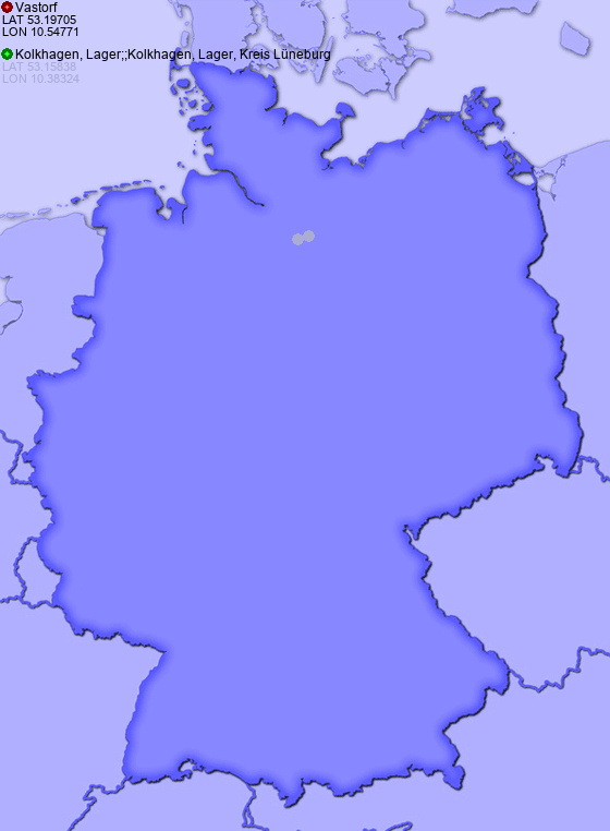 Distance from Vastorf to Kolkhagen, Lager;;Kolkhagen, Lager, Kreis Lüneburg