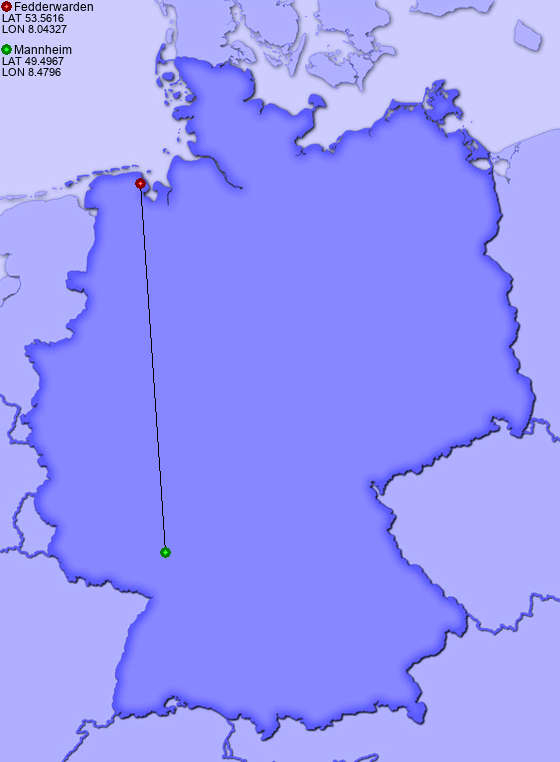 Distance from Fedderwarden to Mannheim