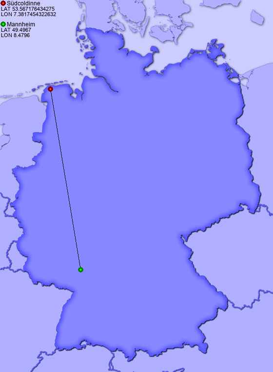 Distance from Südcoldinne to Mannheim