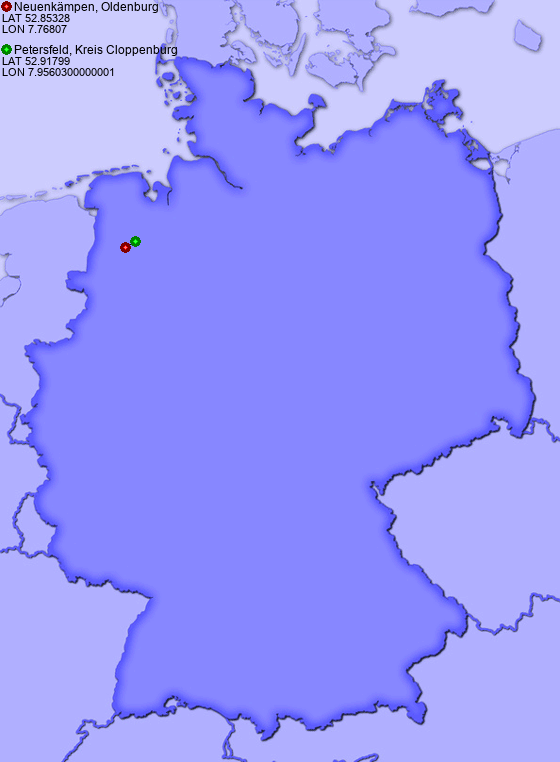 Distance from Neuenkämpen, Oldenburg to Petersfeld, Kreis Cloppenburg
