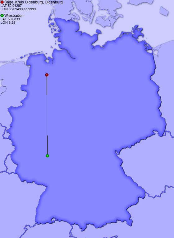 Distance from Sage, Kreis Oldenburg, Oldenburg to Wiesbaden
