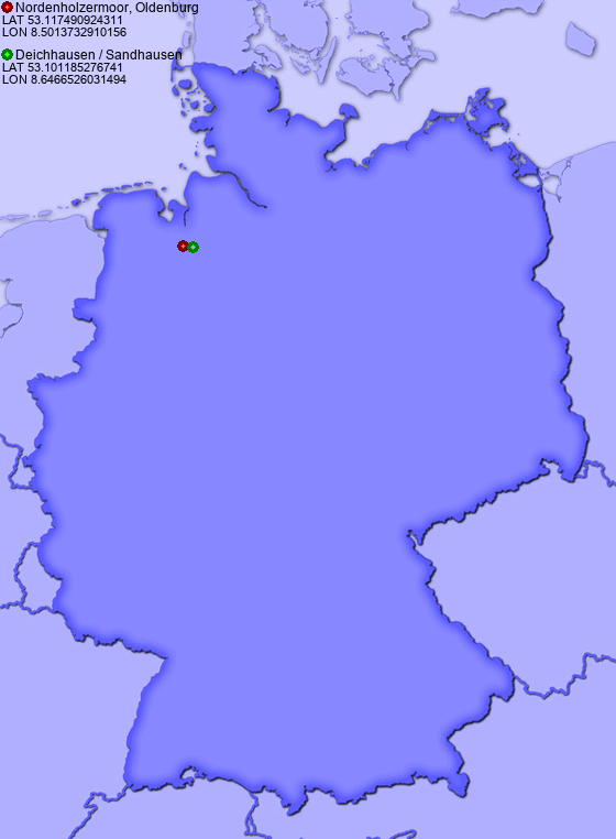Distance from Nordenholzermoor, Oldenburg to Deichhausen / Sandhausen