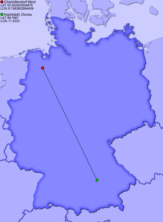 Distance from Charlottendorf West to Ingolstadt, Donau