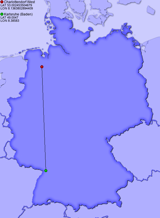 Distance from Charlottendorf West to Karlsruhe (Baden)