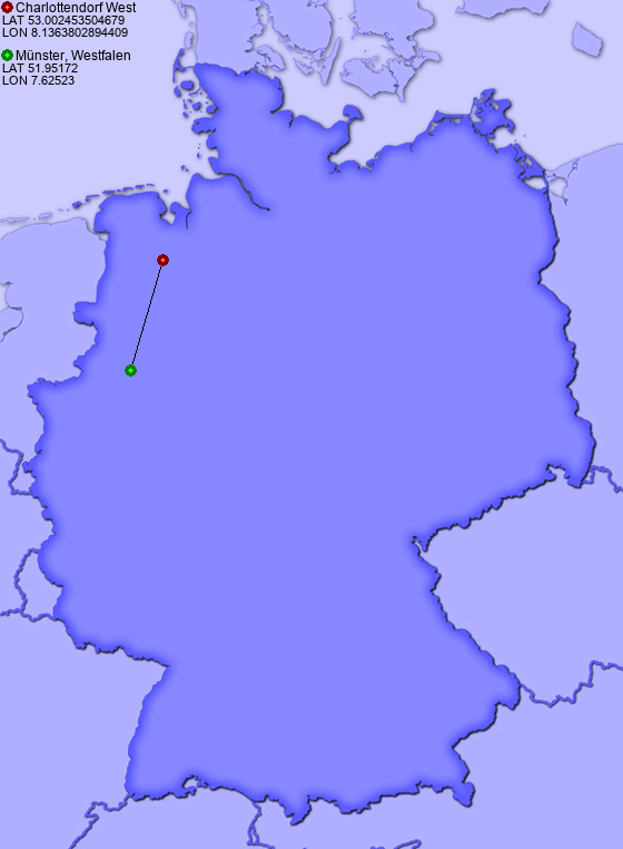 Distance from Charlottendorf West to Münster, Westfalen