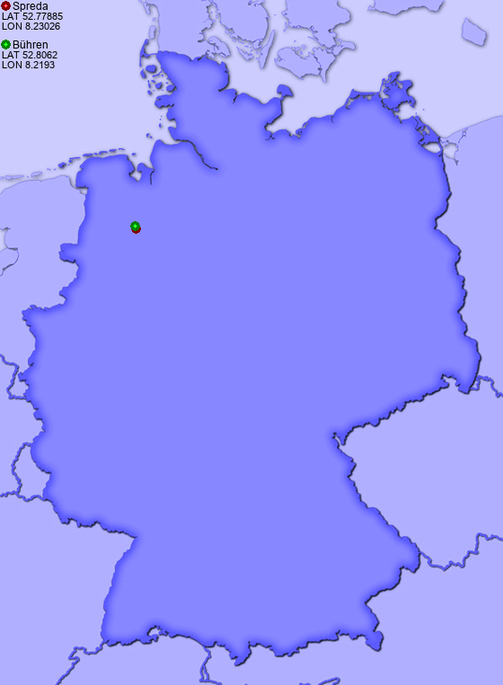 Distance from Spreda to Bühren