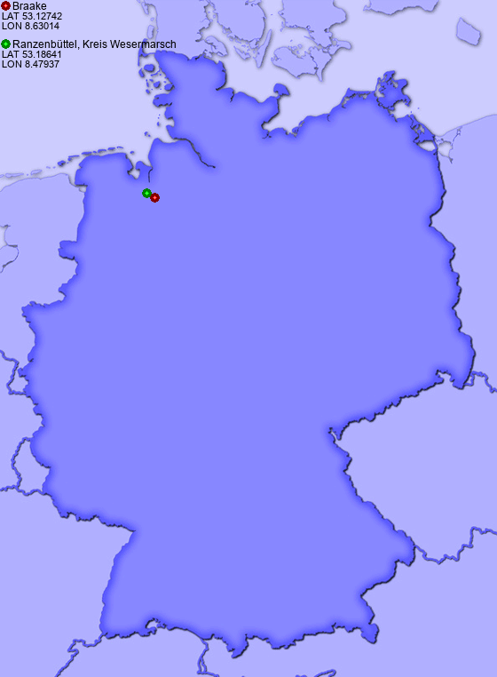 Distance from Braake to Ranzenbüttel, Kreis Wesermarsch