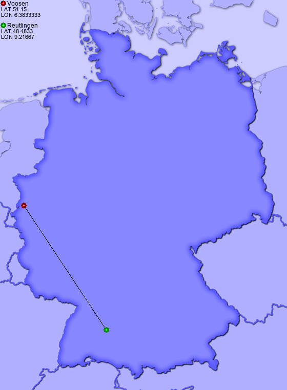 Distance from Voosen to Reutlingen